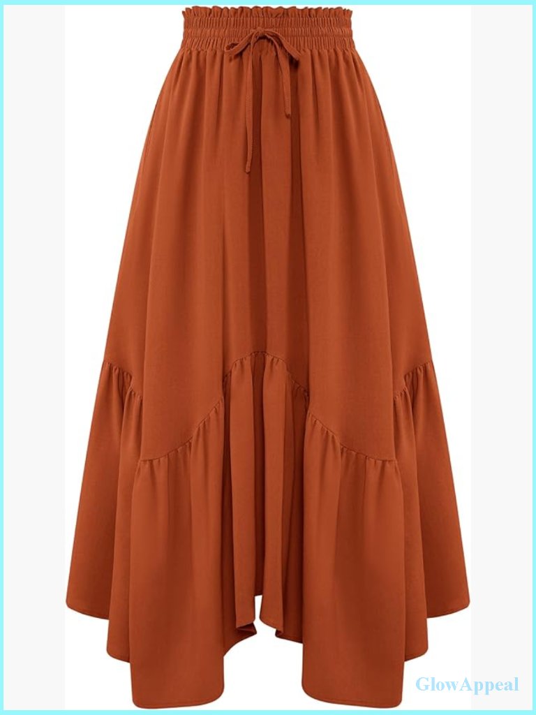 Women's High Waist Maxi Skirt With Pockets Flowy A Line Boho Long Skirt